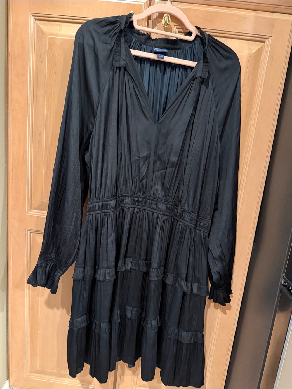 Black Tiered Long-Sleeve V-Neck Dress